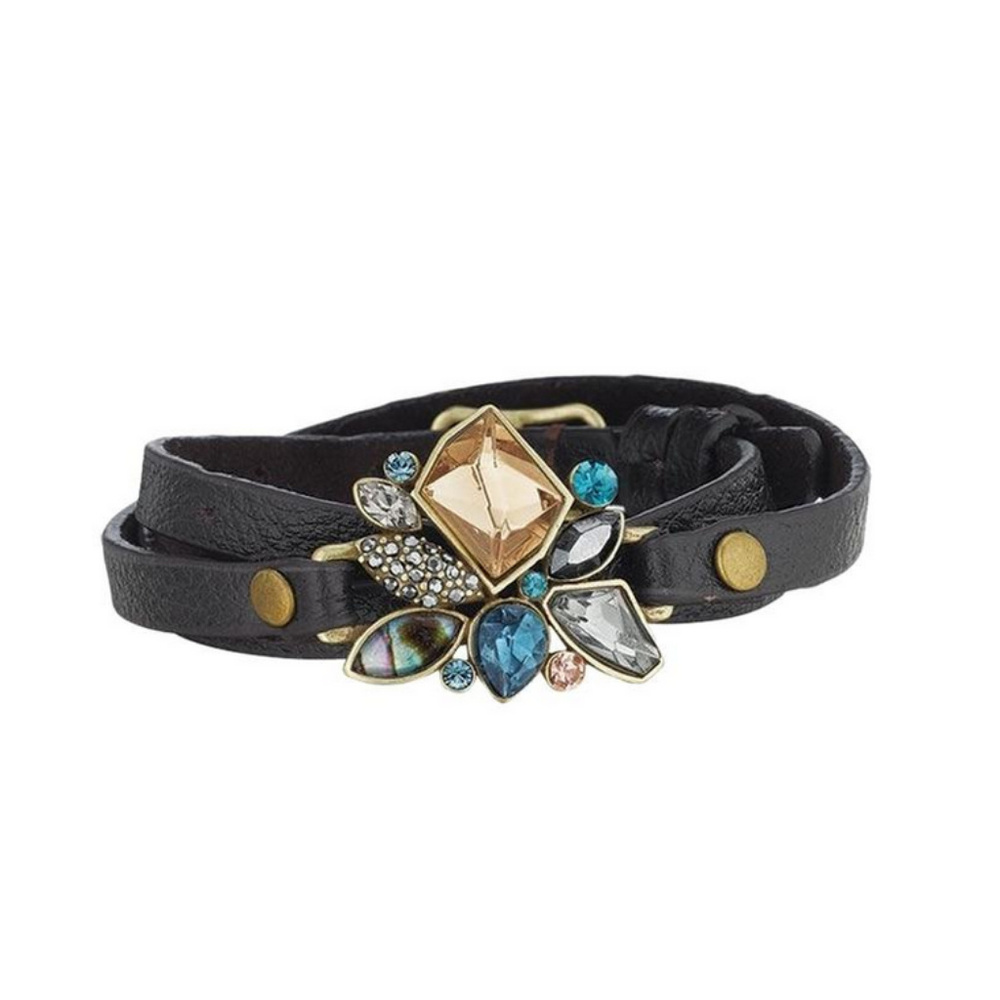 Sapphire Swarovski Crystal Leather Wrap Bracelet